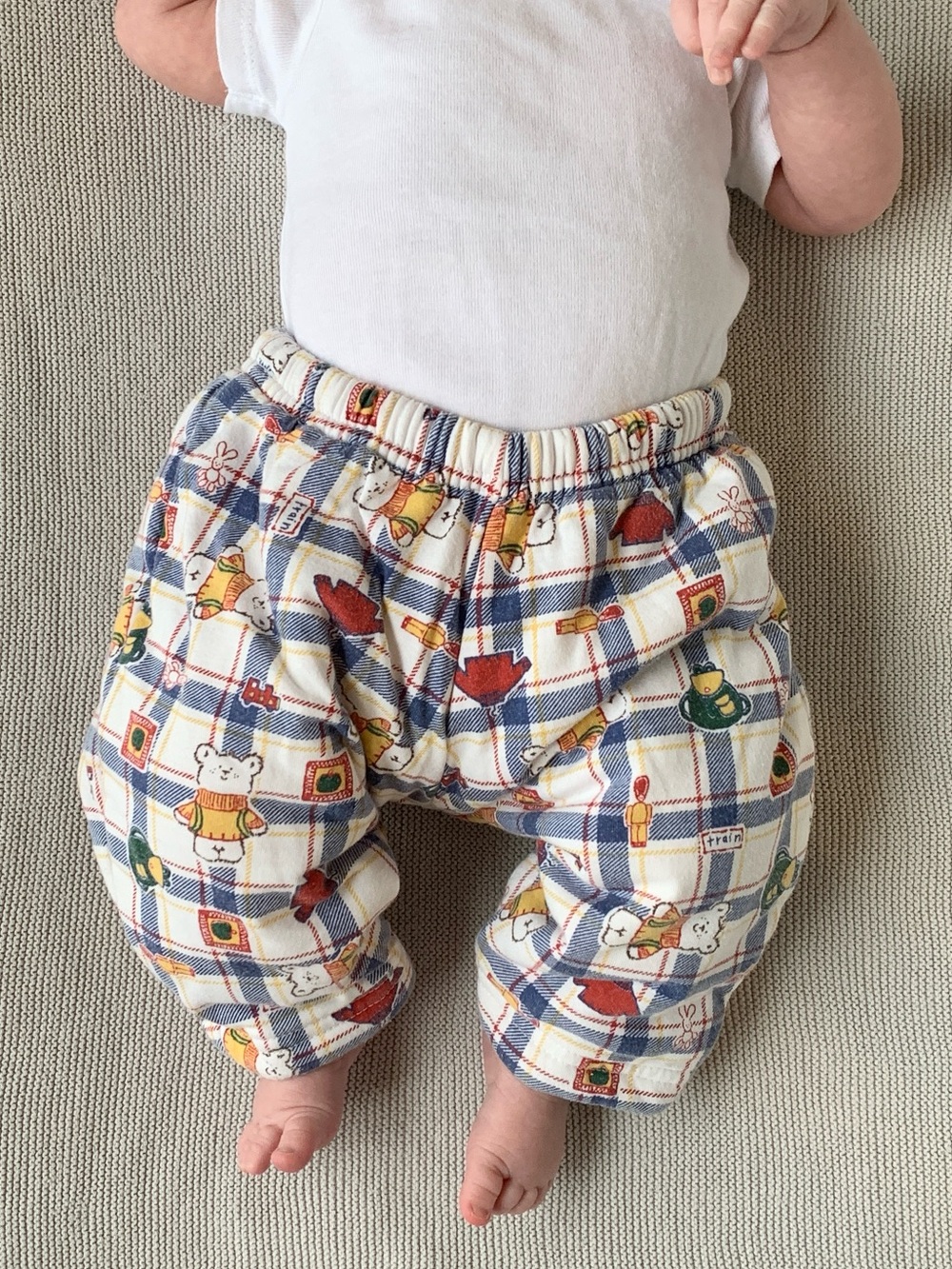 Baby Club Vintage Soft Sweatpants Teddy Bear Plaid Elastic Waist Pants 0-3M